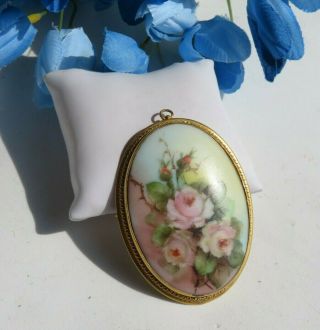 Antique 10k Gold Porcelain Hand Painted Brooch Pin Jewelry Pendant (id299)
