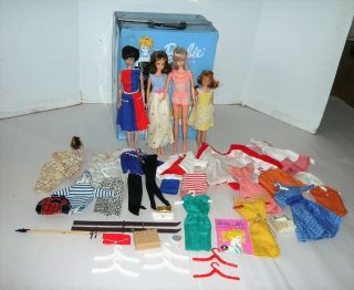 Vtg.  Bubblecut Barbie,  Tnt Barbie,  Francie & Skooter Dolls W/clothes & Case