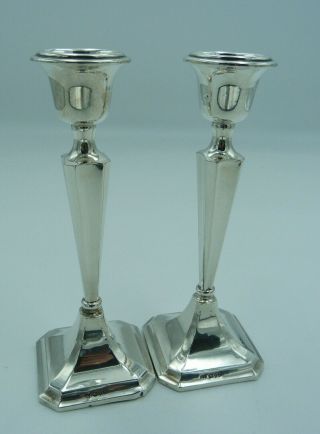 2 Solid Silver Candlesticks 1916 - Chamfered Square Section (two,  Pair) - 18cms