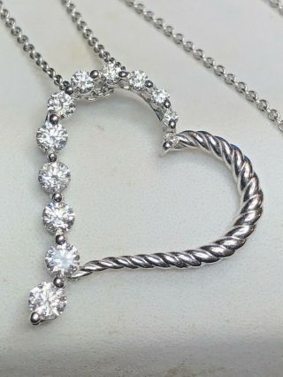 VINTAGE 14K WHITE GOLD DIAMOND HEART PENDANT NECKLACE MADE IN ITALY JOURNEY 2