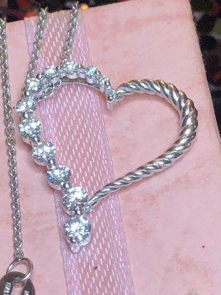 VINTAGE 14K WHITE GOLD DIAMOND HEART PENDANT NECKLACE MADE IN ITALY JOURNEY 3