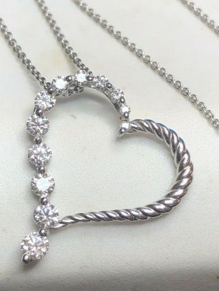VINTAGE 14K WHITE GOLD DIAMOND HEART PENDANT NECKLACE MADE IN ITALY JOURNEY 4