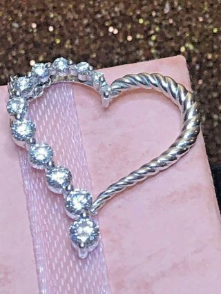 VINTAGE 14K WHITE GOLD DIAMOND HEART PENDANT NECKLACE MADE IN ITALY JOURNEY 5