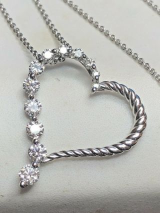 VINTAGE 14K WHITE GOLD DIAMOND HEART PENDANT NECKLACE MADE IN ITALY JOURNEY 6