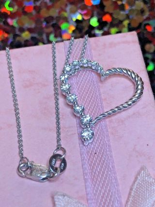 VINTAGE 14K WHITE GOLD DIAMOND HEART PENDANT NECKLACE MADE IN ITALY JOURNEY 7