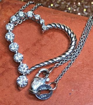 VINTAGE 14K WHITE GOLD DIAMOND HEART PENDANT NECKLACE MADE IN ITALY JOURNEY 8