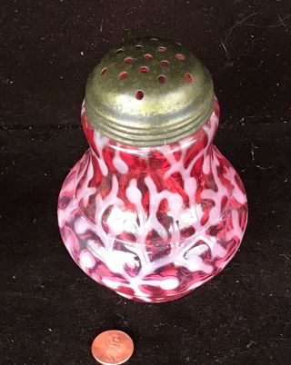 Antique Cranberry Pattern Glass Muffineer Sugar Shaker orig.  top tight EC NR 2