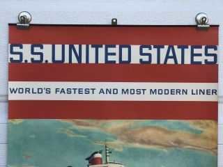 Vintage Rare 1950’s S.  S.  United States Lines Europe Cruise Ship Poster 20 x 30 4