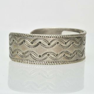VINTAGE Sterling Silver Navajo Hand Stamped Etched Wide Cuff Bracelet Estate 2