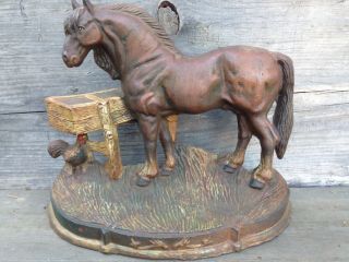 Horse Chicken Cast Iron Vintage Door Stop Home Collectible Farm Decor 11 " X 10 "