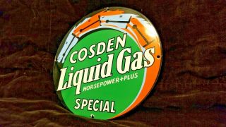 Vintage Cosden Gasoline Porcelain Liquid Gas Service Station Pump Plate Sign