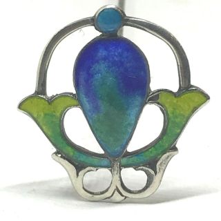 Antique Hat Pin Sterling Enamel.  Brilliant Blues & Greens.  Striking Collectible