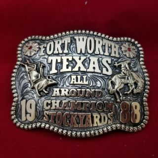 1988 Rodeo Trophy Buckle Vintage Fort Worth Texas All Around Champion 688