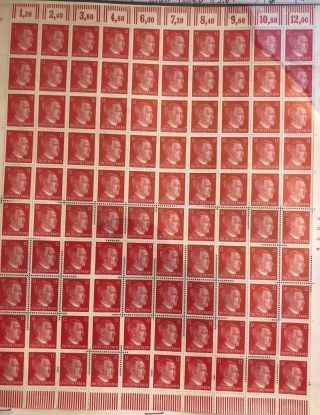 Adolf Hitler Stamps 12 Deutsches Reich Wwii 100 Full Sheet