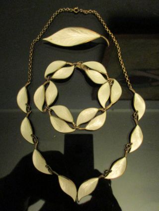 Modernist Da David Andersen Sterling Silver Enamel Leaf Necklace Bracelet Brooch