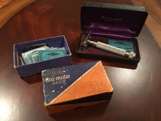 Vintage Barbasol Silver Razor W/case,  Various Blades And Vintage Segal Razor Box