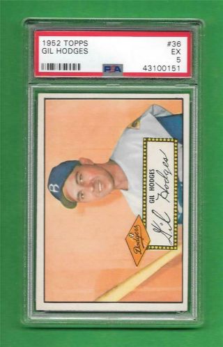 1952 Topps 36 Gil Hodges Psa Ex 5 Brooklyn Dodgers Vintage Baseball Card