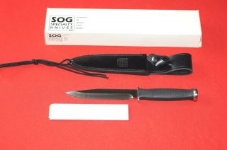 Vintage Sog Government Knife Knive With Leather Sheath Seki Japan