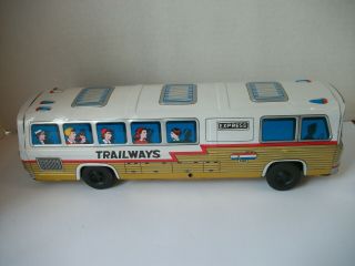 Vintage Tin Friction Trailways Express Bus Japan