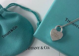 Tiffany Co.  Sterling Silver Notes Heart Padlock Pendant & Necklace With Dust Bag