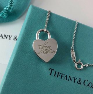 Tiffany Co.  Sterling Silver Notes Heart Padlock Pendant & Necklace With Dust Bag 2