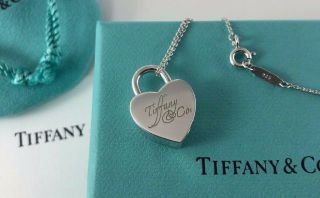 Tiffany Co.  Sterling Silver Notes Heart Padlock Pendant & Necklace With Dust Bag 3