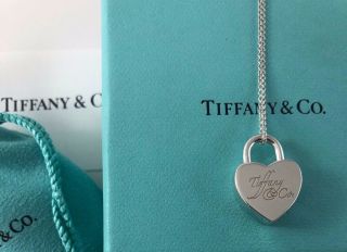 Tiffany Co.  Sterling Silver Notes Heart Padlock Pendant & Necklace With Dust Bag 4