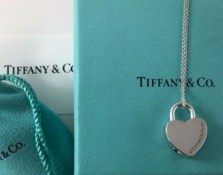 Tiffany Co.  Sterling Silver Notes Heart Padlock Pendant & Necklace With Dust Bag 5