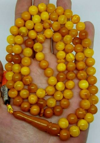 Antique Natural Baltic Amber Islamic 99 Prayer Beads Rosary Butterschotch 44.  69g
