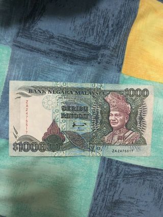 1pc X 1995 Malaysia 1000 Ringgit Prefix Za Circulated Banknote，rare