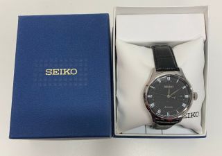 Seiko Srpa97 Core Series Black Leather Band Black Dial Automatic Watch Open