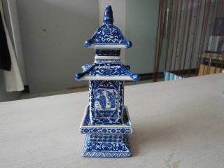 Delicate Chinese Jingdezhen Ancient Pagoda Blue And White Porcelain Vase