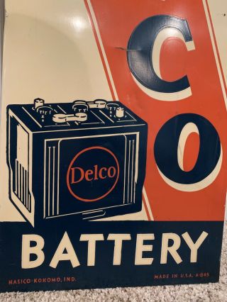 Vintage 1940s Vertical Delco Batteries Metal Sign 35 X 12 Rare 2