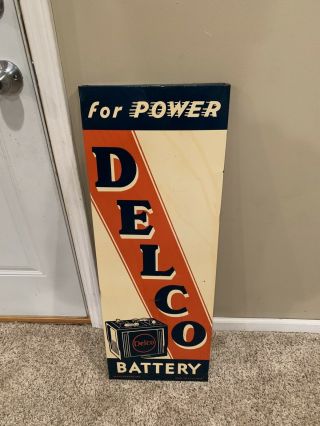 Vintage 1940s Vertical Delco Batteries Metal Sign 35 X 12 Rare 3