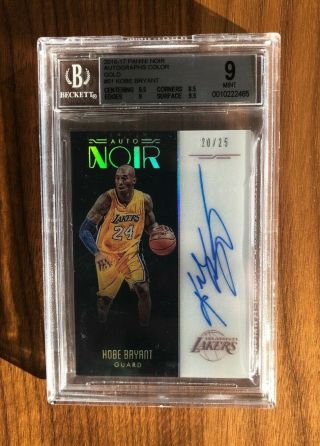 2016 - 17 Noir Kobe Bryant 61 Color On Card Autograph Gold Rare 20/25 Bgs 9/10