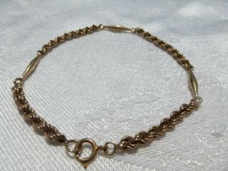 Stunning Vintage Marked 14k Yellow Gold Rope Type Bracelet 7 1/2 Inches On