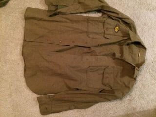 Ww2 Us Enlisted Wool Shirt With Gas Flap And Disharge Patch Sz 15 33 Tag