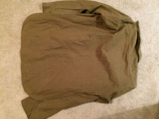 WW2 US enlisted wool shirt with gas flap and disharge patch sz 15 33 tag 2