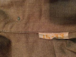 WW2 US enlisted wool shirt with gas flap and disharge patch sz 15 33 tag 4