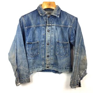 Vtg Burlington Destroyed Distressed Denim Jean Trucker Jacket Small / Medium