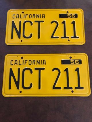 Vintage 1956 California Automotive Matching License Plates.