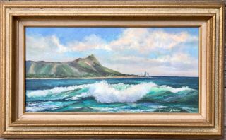 Vintage 1978 Hawaii Seascape Oil Painting Diamond Head Oahu Maritime