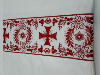 Vintage Alb Irish Linen Red Cross Design Embroidery Banding Lace Collar 70 