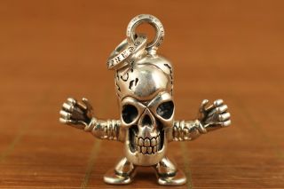100 925 Silver Solid 51g Skull Man Pendant Statue Netsuke Necklace Noble Gift