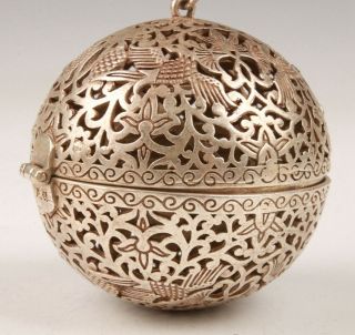 Chinese Tibetan Silver Handmade Hollowed Carving Incense Burner Pendant Gift