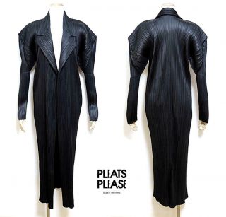 Vintage 1994aw Pleats Please Issey Miyake Pleated Long Jacket Coat Black Size 3