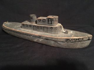 Antique (?) Vintage Maritime Folk Art Wooden Carved Boat Steamer Pull Toy Craft