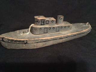 Antique (?) Vintage Maritime Folk Art Wooden Carved Boat Steamer Pull Toy Craft 2