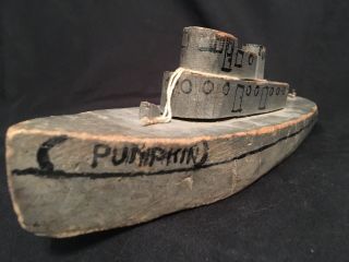 Antique (?) Vintage Maritime Folk Art Wooden Carved Boat Steamer Pull Toy Craft 3