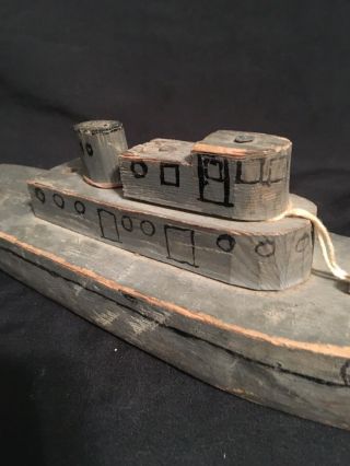 Antique (?) Vintage Maritime Folk Art Wooden Carved Boat Steamer Pull Toy Craft 4